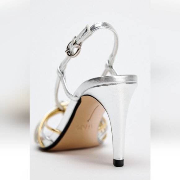 ZARA METALLIC KNOT STRAP SANDALS - Picture 4 of 5